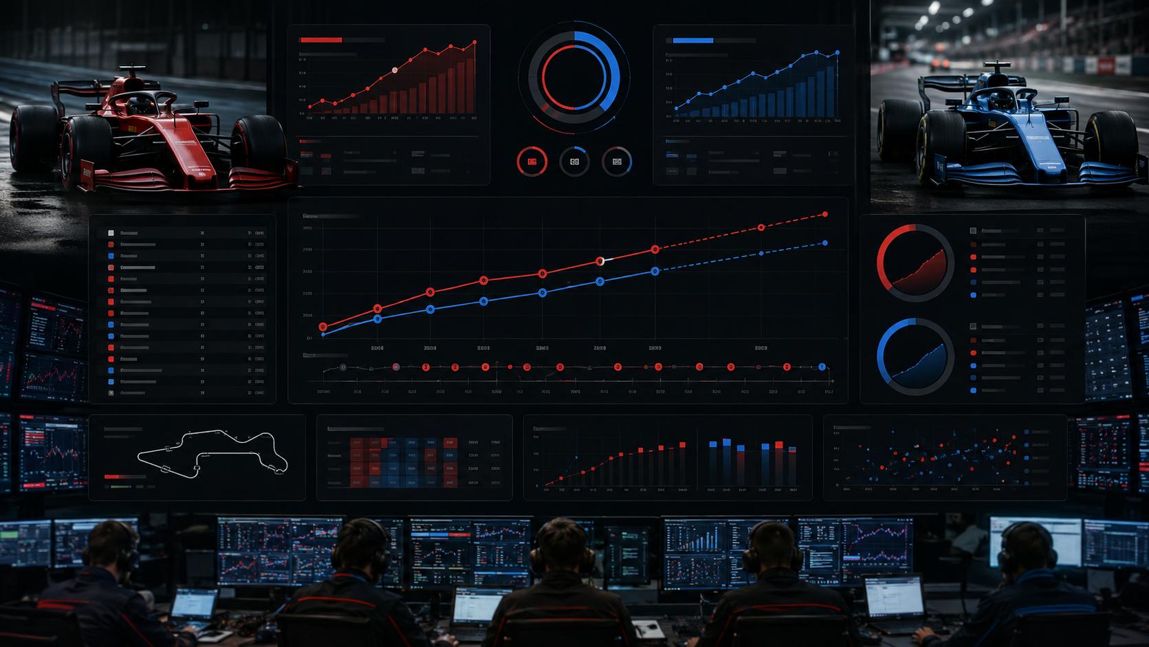 F1 constructors points calculator dashboard showing two-car team title paths
